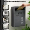 Wiltec Briefkasten anthrazit 215x320x90mm Briefkasten mit Zahlenschloss, Namensschild und Sichtfenster Postkasten aus pulverbeschichtetem Stahl