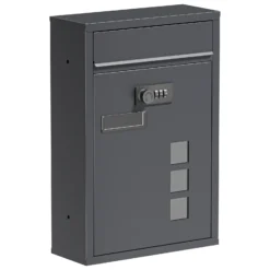 Wiltec Briefkasten anthrazit 215x320x90mm Briefkasten mit Zahlenschloss, Namensschild und Sichtfenster Postkasten aus pulverbeschichtetem Stahl