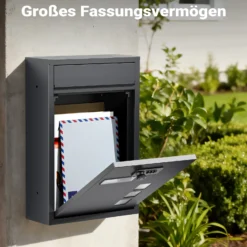 Wiltec Briefkasten anthrazit 215x320x90mm Briefkasten mit Zahlenschloss, Namensschild und Sichtfenster Postkasten aus pulverbeschichtetem Stahl