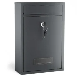 Wiltec Briefkasten anthrazit V2 Postkasten mit Namensschild, großem Briefschlitz und 2 Schlüsseln Wandbriefkasten aus pulverbeschichtetem Stahl