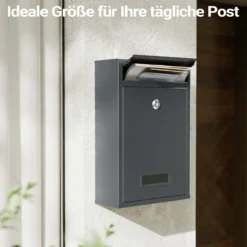 Wiltec Briefkasten anthrazit V2 Postkasten mit Namensschild, großem Briefschlitz und 2 Schlüsseln Wandbriefkasten aus pulverbeschichtetem Stahl
