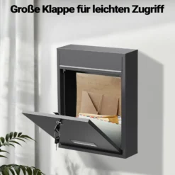 Wiltec Briefkasten anthrazit V10 Postkasten mit Namensschild, großem Briefschlitz und 2 Schlüsseln Wandbriefkasten aus pulverbeschichtetem Stahl