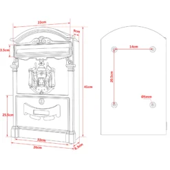 Wiltec Briefkasten Antik Design weiß 260 x 90 x 400 mm, Wandbriefkasten mit Schloss, Namensschild und Sichtschlitzen, Postkasten aus Stahl