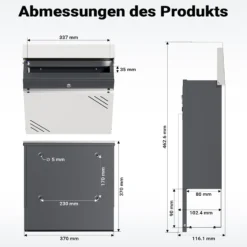 Wiltec Briefkasten Edelstahl V63 37 x 11 x 37 cm, Wandbriefkasten mit Zeitungsfach und Schlüssel
