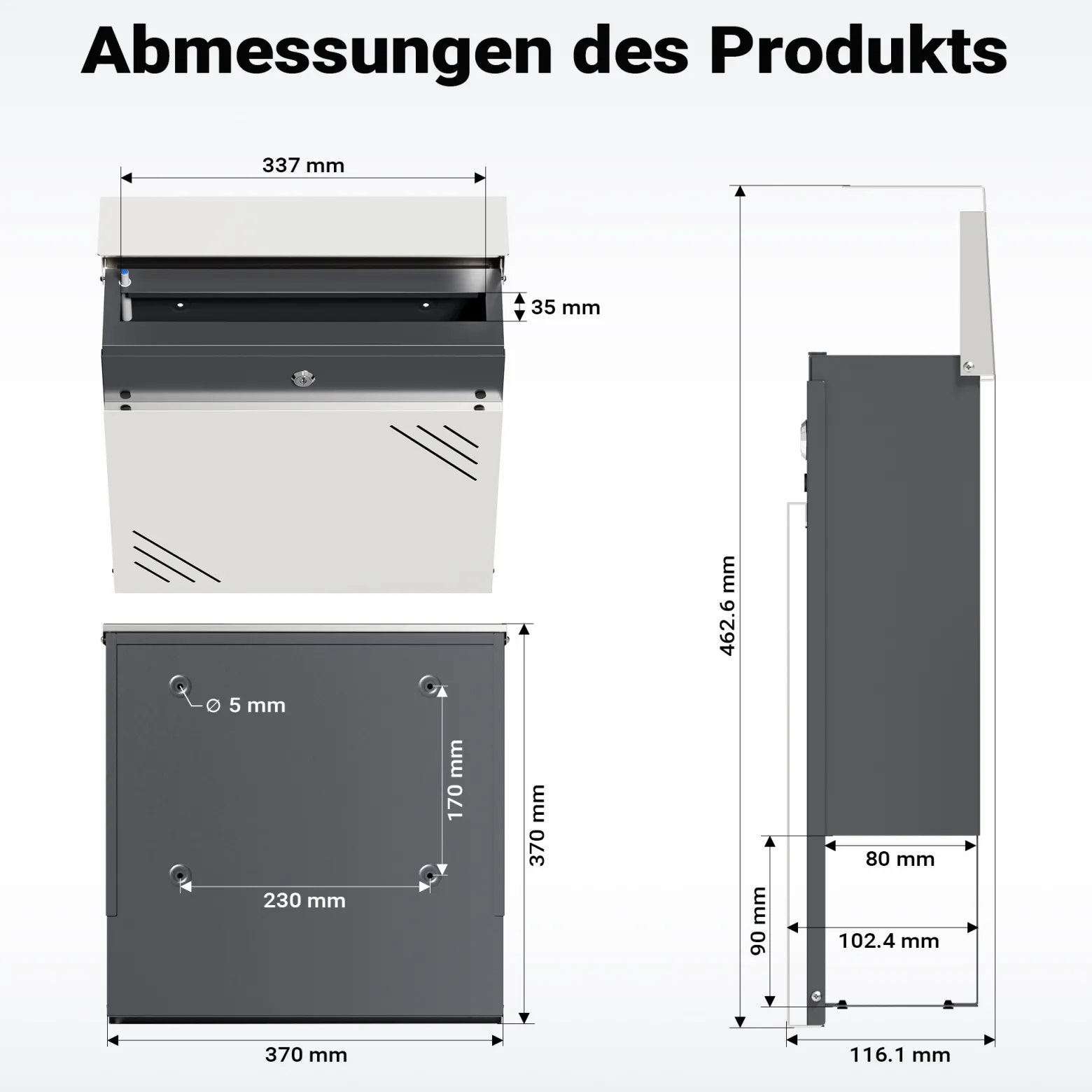 Wiltec Briefkasten Edelstahl V63 37 x 11 x 37 cm, Wandbriefkasten mit Zeitungsfach und Schlüssel