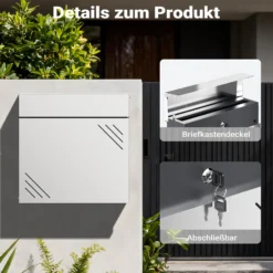 Wiltec Briefkasten Edelstahl V63 37 x 11 x 37 cm, Wandbriefkasten mit Zeitungsfach und Schlüssel