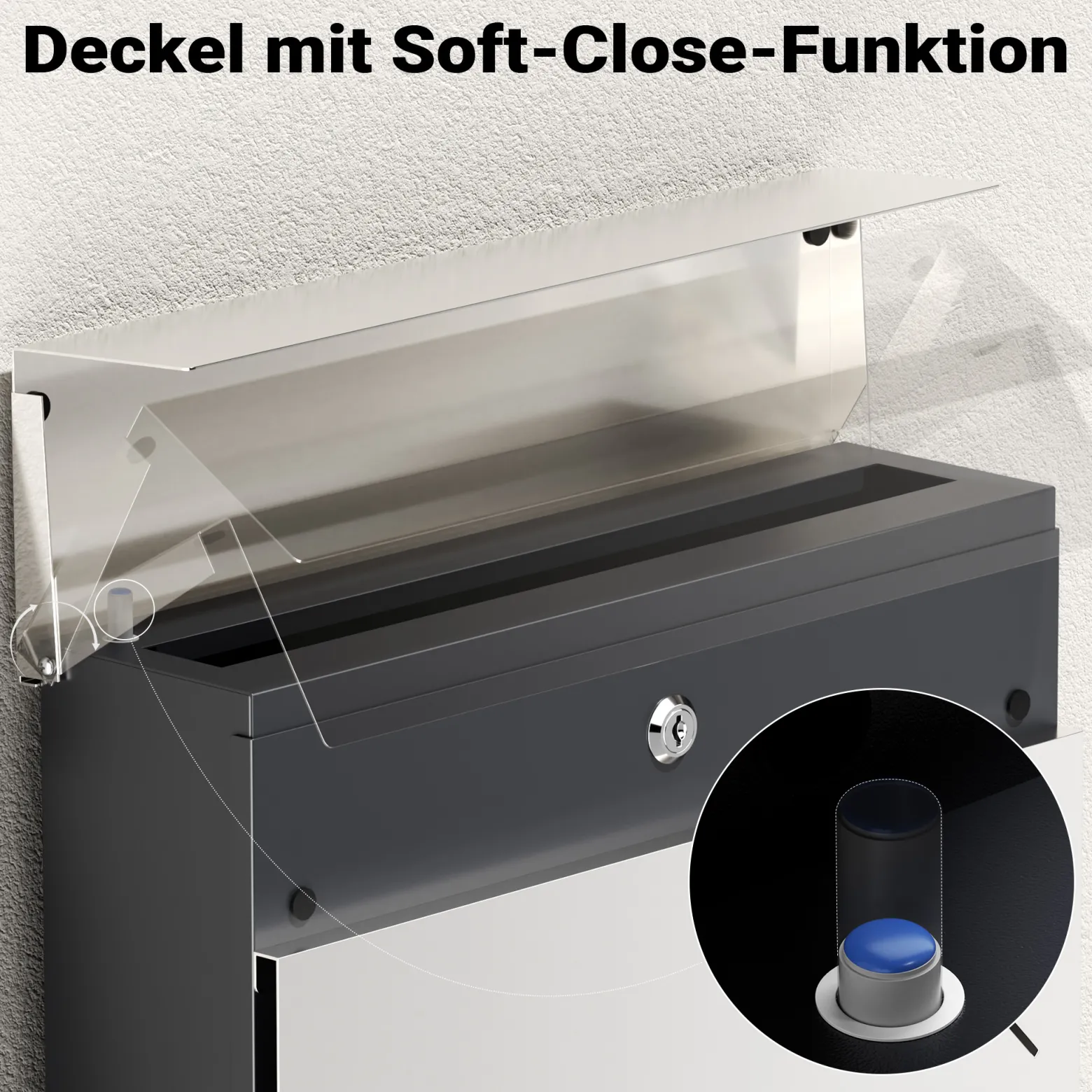 Wiltec Briefkasten Edelstahl V63 37 x 11 x 37 cm, Wandbriefkasten mit Zeitungsfach und Schlüssel