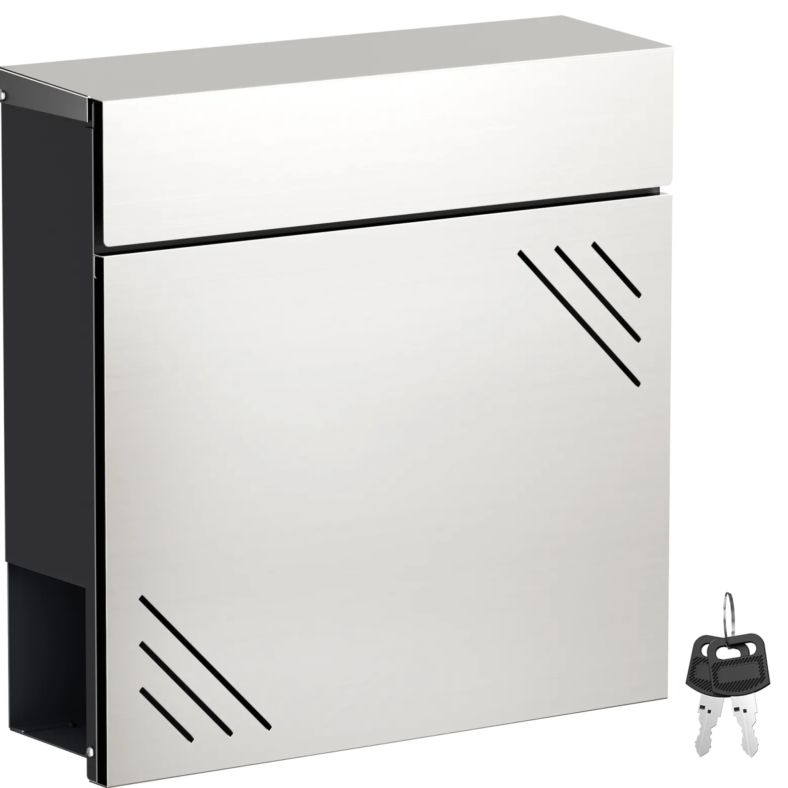 Wiltec Briefkasten Edelstahl V63 37 x 11 x 37 cm, Wandbriefkasten mit Zeitungsfach und Schlüssel