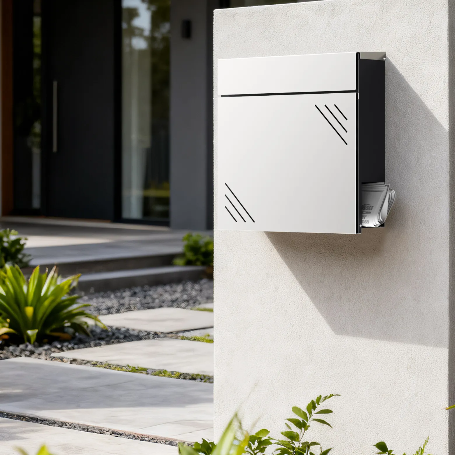 Wiltec Briefkasten Edelstahl V63 37 x 11 x 37 cm, Wandbriefkasten mit Zeitungsfach und Schlüssel