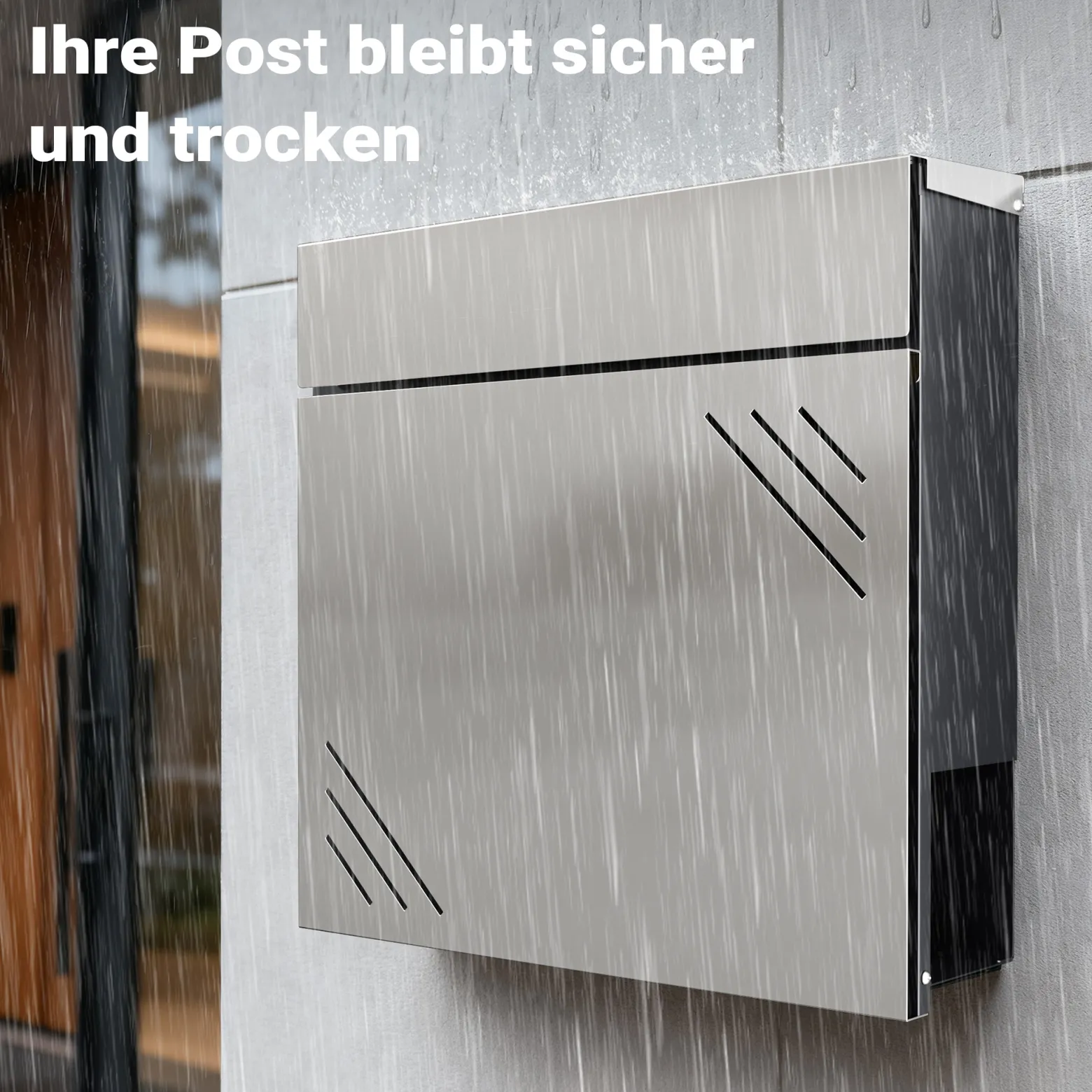 Wiltec Briefkasten Edelstahl V63 37 x 11 x 37 cm, Wandbriefkasten mit Zeitungsfach und Schlüssel