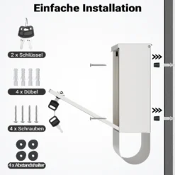 Wiltec Briefkasten mit Zeitungsrolle 305 x 95 x 335 mm, Wandbriefkasten mit Namensschild, Sichtfenstern, Schloss und Zeitungsrolle, Postkasten aus Edelstahl