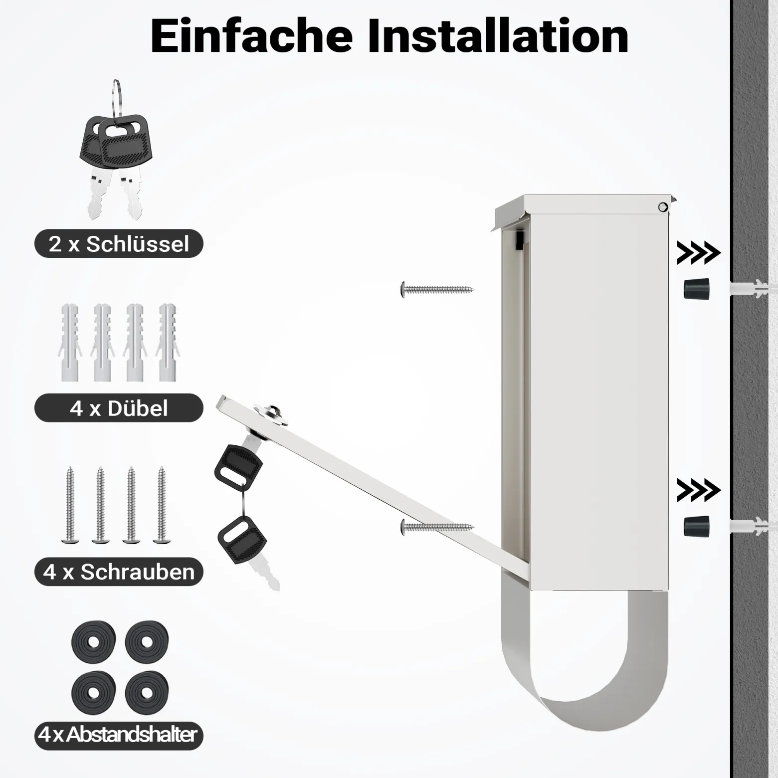 Wiltec Briefkasten mit Zeitungsrolle 305 x 95 x 335 mm, Wandbriefkasten mit Namensschild, Sichtfenstern, Schloss und Zeitungsrolle, Postkasten aus Edelstahl
