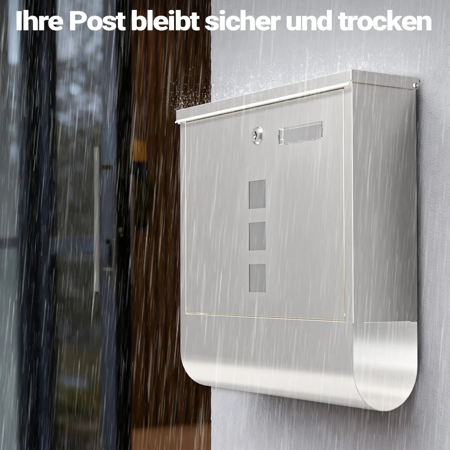 Wiltec Briefkasten mit Zeitungsrolle 305 x 95 x 335 mm, Wandbriefkasten mit Namensschild, Sichtfenstern, Schloss und Zeitungsrolle, Postkasten aus Edelstahl