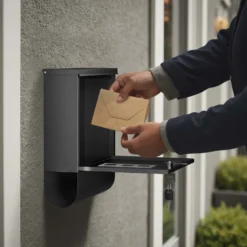 Wiltec Briefkasten mit Zeitungsrolle, schwarz, 305 x 100 x 338 mm, Wandbriefkasten mit Namensschild, Sichtfenstern, Schloss und Zeitungsrolle, Postkasten aus pulverbeschichtetem Stahl