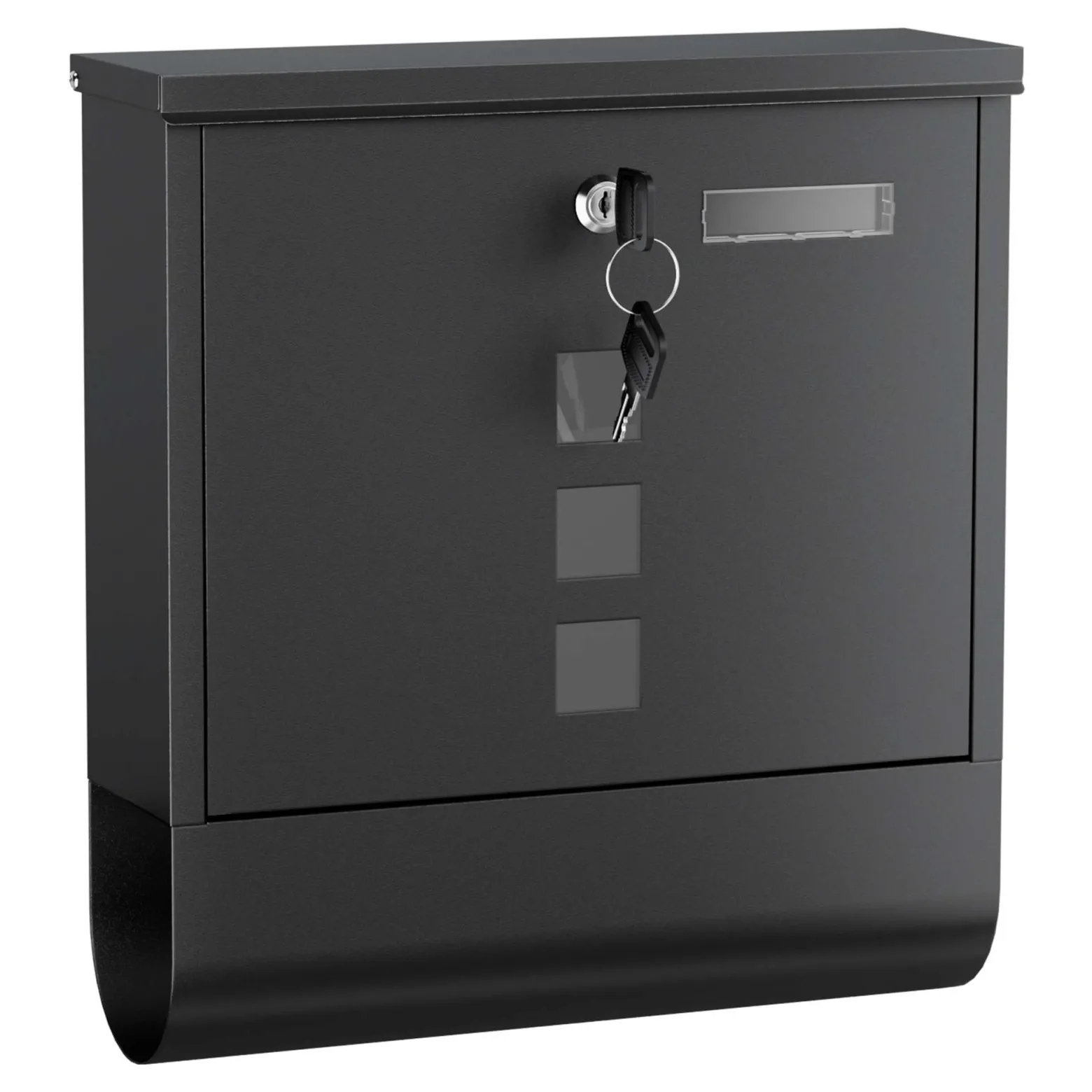 Wiltec Briefkasten mit Zeitungsrolle, schwarz, 305 x 100 x 338 mm, Wandbriefkasten mit Namensschild, Sichtfenstern, Schloss und Zeitungsrolle, Postkasten aus pulverbeschichtetem Stahl