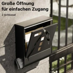 Wiltec Briefkasten mit Zeitungsrolle, schwarz, 305 x 100 x 338 mm, Wandbriefkasten mit Namensschild, Sichtfenstern, Schloss und Zeitungsrolle, Postkasten aus pulverbeschichtetem Stahl