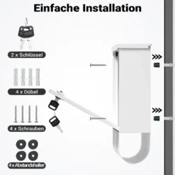 Wiltec Briefkasten mit Zeitungsrolle, weiß, 305 x 95 x 335 mm, Wandbriefkasten mit Namensschild, Sichtfenstern, Schloss und Zeitungsrolle, Postkasten aus pulverbeschichtetem Stahl
