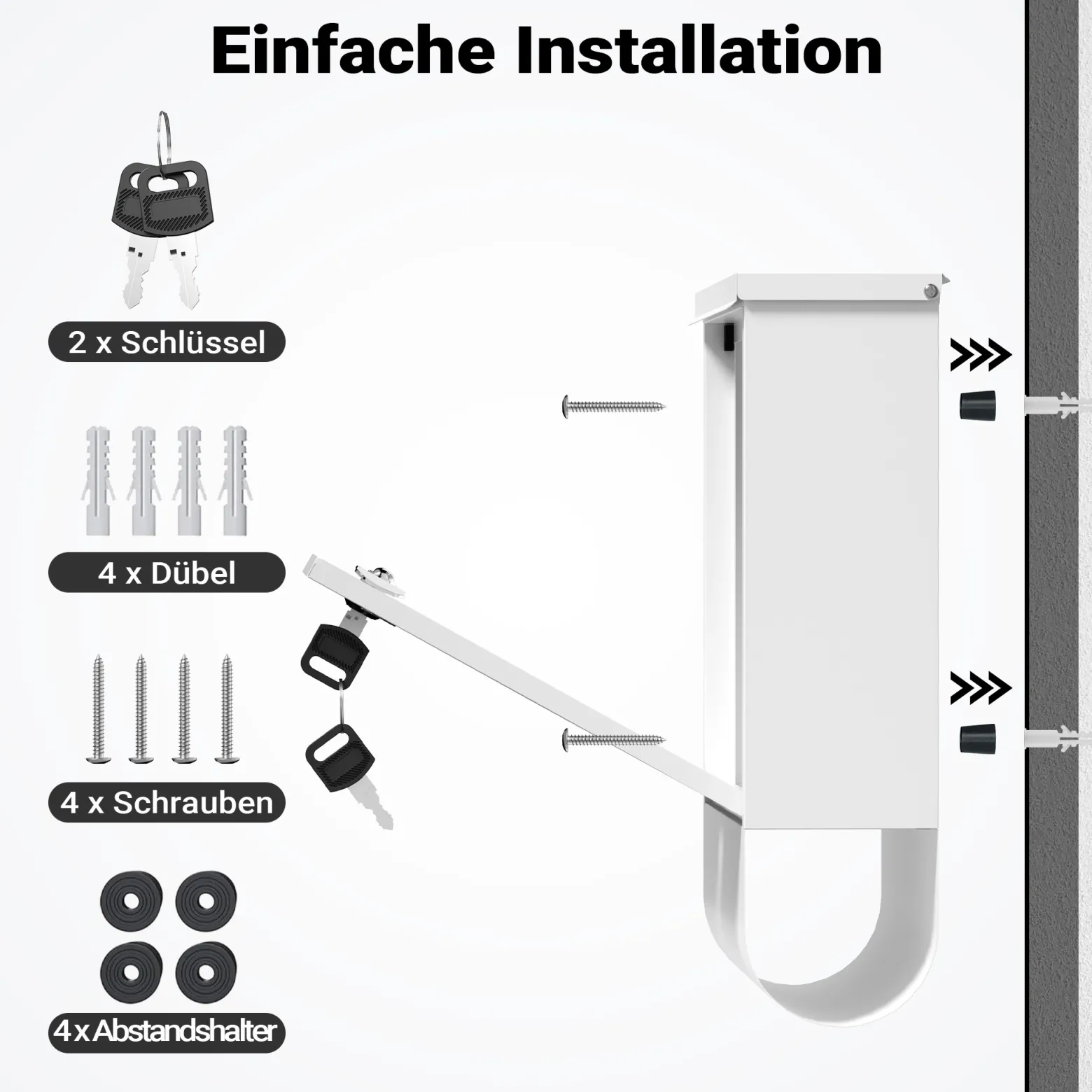 Wiltec Briefkasten mit Zeitungsrolle, weiß, 305 x 95 x 335 mm, Wandbriefkasten mit Namensschild, Sichtfenstern, Schloss und Zeitungsrolle, Postkasten aus pulverbeschichtetem Stahl