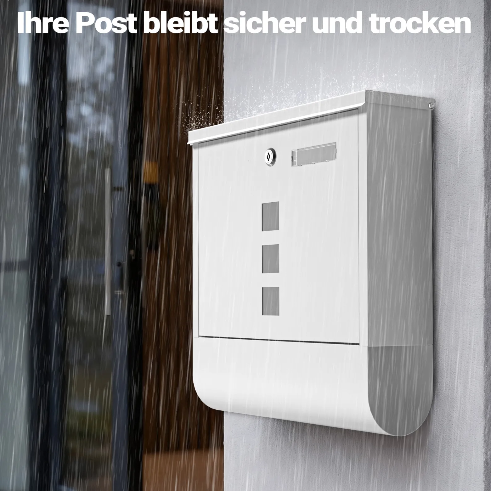 Wiltec Briefkasten mit Zeitungsrolle, weiß, 305 x 95 x 335 mm, Wandbriefkasten mit Namensschild, Sichtfenstern, Schloss und Zeitungsrolle, Postkasten aus pulverbeschichtetem Stahl