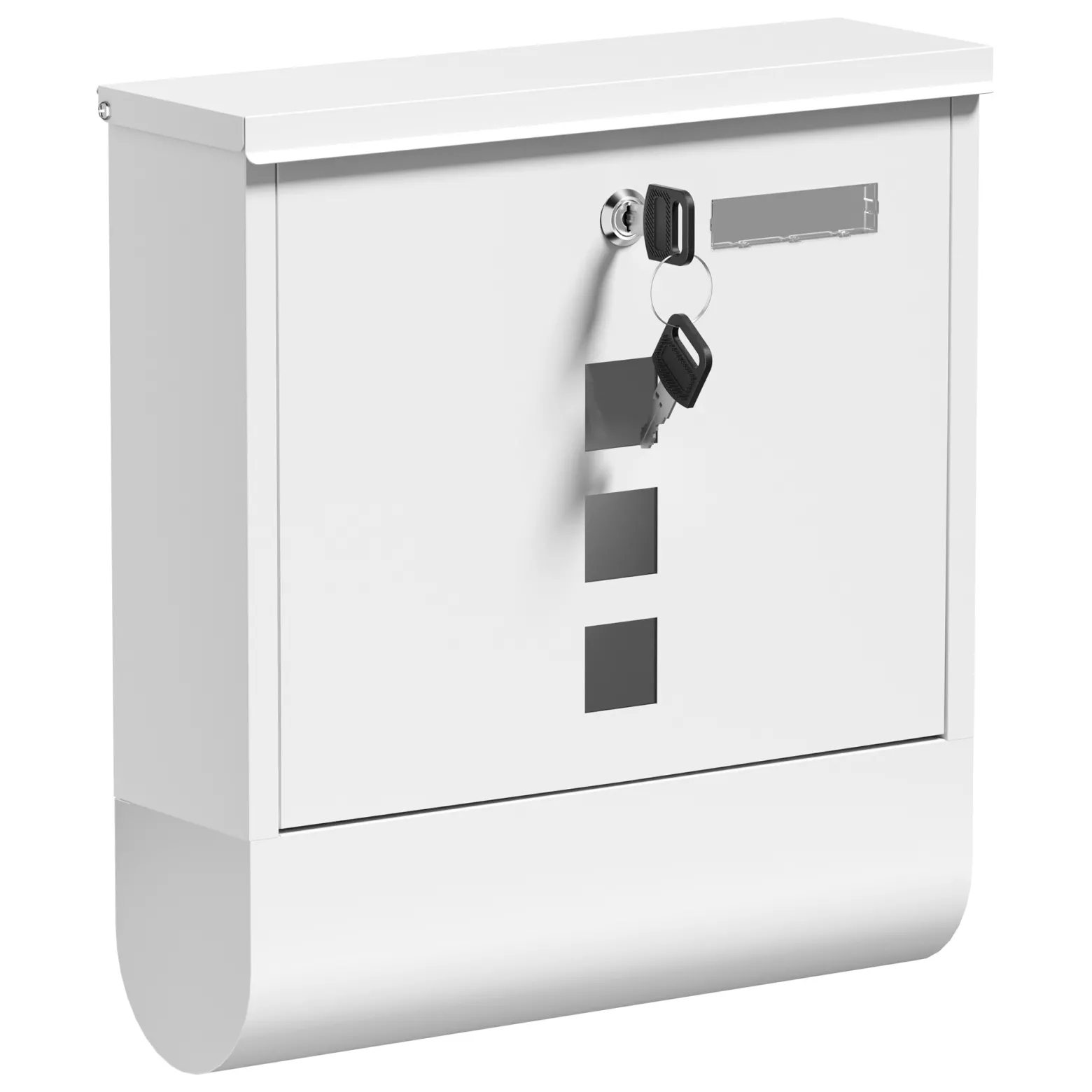 Wiltec Briefkasten mit Zeitungsrolle, weiß, 305 x 95 x 335 mm, Wandbriefkasten mit Namensschild, Sichtfenstern, Schloss und Zeitungsrolle, Postkasten aus pulverbeschichtetem Stahl