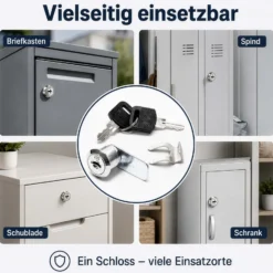Wiltec Briefkastenschloss 36 x 22,5 x 23 mm inkl. 2 Schlüssel, Gewindekörperlänge 16 mm, Schließweg 90°, Hebelschloss auch als Möbelschloss, Ersatzschloss