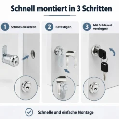 Wiltec Briefkastenschloss 36 x 22,5 x 23 mm inkl. 2 Schlüssel, Gewindekörperlänge 16 mm, Schließweg 90°, Hebelschloss auch als Möbelschloss, Ersatzschloss