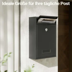 Wiltec Briefkasten schwarz V11 Postkasten mit Namensschild, großem Briefschlitz und 2 Schlüsseln Wandbriefkasten aus pulverbeschichtetem Stahl