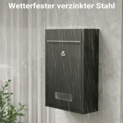 Wiltec Briefkasten schwarz V11 Postkasten mit Namensschild, großem Briefschlitz und 2 Schlüsseln Wandbriefkasten aus pulverbeschichtetem Stahl