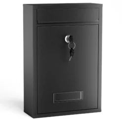 Wiltec Briefkasten schwarz V11 Postkasten mit Namensschild, großem Briefschlitz und 2 Schlüsseln Wandbriefkasten aus pulverbeschichtetem Stahl