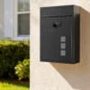 Wiltec Briefkasten schwarz 215x320x90mm Briefkasten mit Zahlenschloss, Namensschild und Sichtfenster Postkasten aus pulverbeschichtetem Stahl