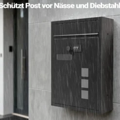 Wiltec Briefkasten schwarz 215x320x90mm Briefkasten mit Zahlenschloss, Namensschild und Sichtfenster Postkasten aus pulverbeschichtetem Stahl