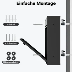 Wiltec Briefkasten schwarz 215x320x90mm Briefkasten mit Zahlenschloss, Namensschild und Sichtfenster Postkasten aus pulverbeschichtetem Stahl