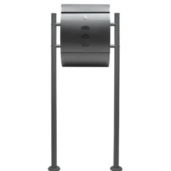 Wiltec Briefkasten Set V18 Anthrazit mit Ständer, Wandbriefkasten mit Schloss, Sichtfenstern und Zeitungsrolle, Postkasten aus pulverbeschichtetem Stahl