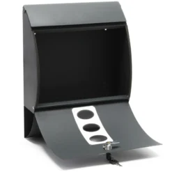 Wiltec Briefkasten Set V18 Anthrazit mit Ständer, Wandbriefkasten mit Schloss, Sichtfenstern und Zeitungsrolle, Postkasten aus pulverbeschichtetem Stahl