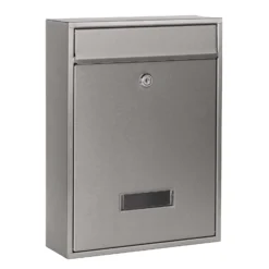 Wiltec Briefkasten silberfarben V10 Postkasten mit Namensschild, großem Briefschlitz und 2 Schlüsseln Wandbriefkasten aus pulverbeschichtetem Stahl