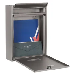 Wiltec Briefkasten silberfarben V10 Postkasten mit Namensschild, großem Briefschlitz und 2 Schlüsseln Wandbriefkasten aus pulverbeschichtetem Stahl