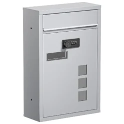 Wiltec Briefkasten silberfarben 215x320x90mm Briefkasten mit Zahlenschloss, Namensschild und Sichtfenster Postkasten aus pulverbeschichtetem Stahl