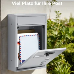 Wiltec Briefkasten silberfarben 215x320x90mm Briefkasten mit Zahlenschloss, Namensschild und Sichtfenster Postkasten aus pulverbeschichtetem Stahl