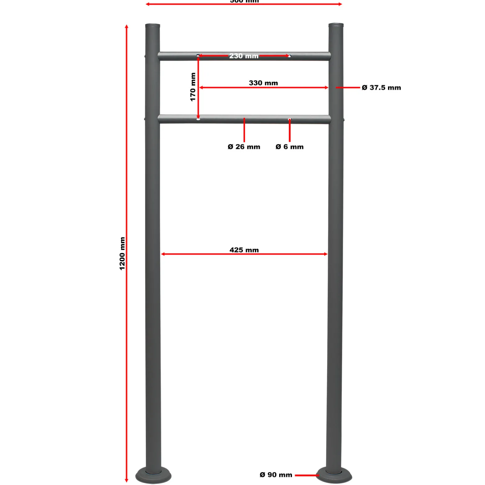 Wiltec Briefkasten Ständer Anthrazit 1200 x 500 mm, Standfuß für Postkasten Briefkästen Mailbox, Briefkastenständer aus Stahl für Standbriefkasten