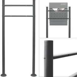 Wiltec Briefkasten Ständer Anthrazit 1200 x 500 mm, Standfuß für Postkasten Briefkästen Mailbox, Briefkastenständer aus Stahl für Standbriefkasten