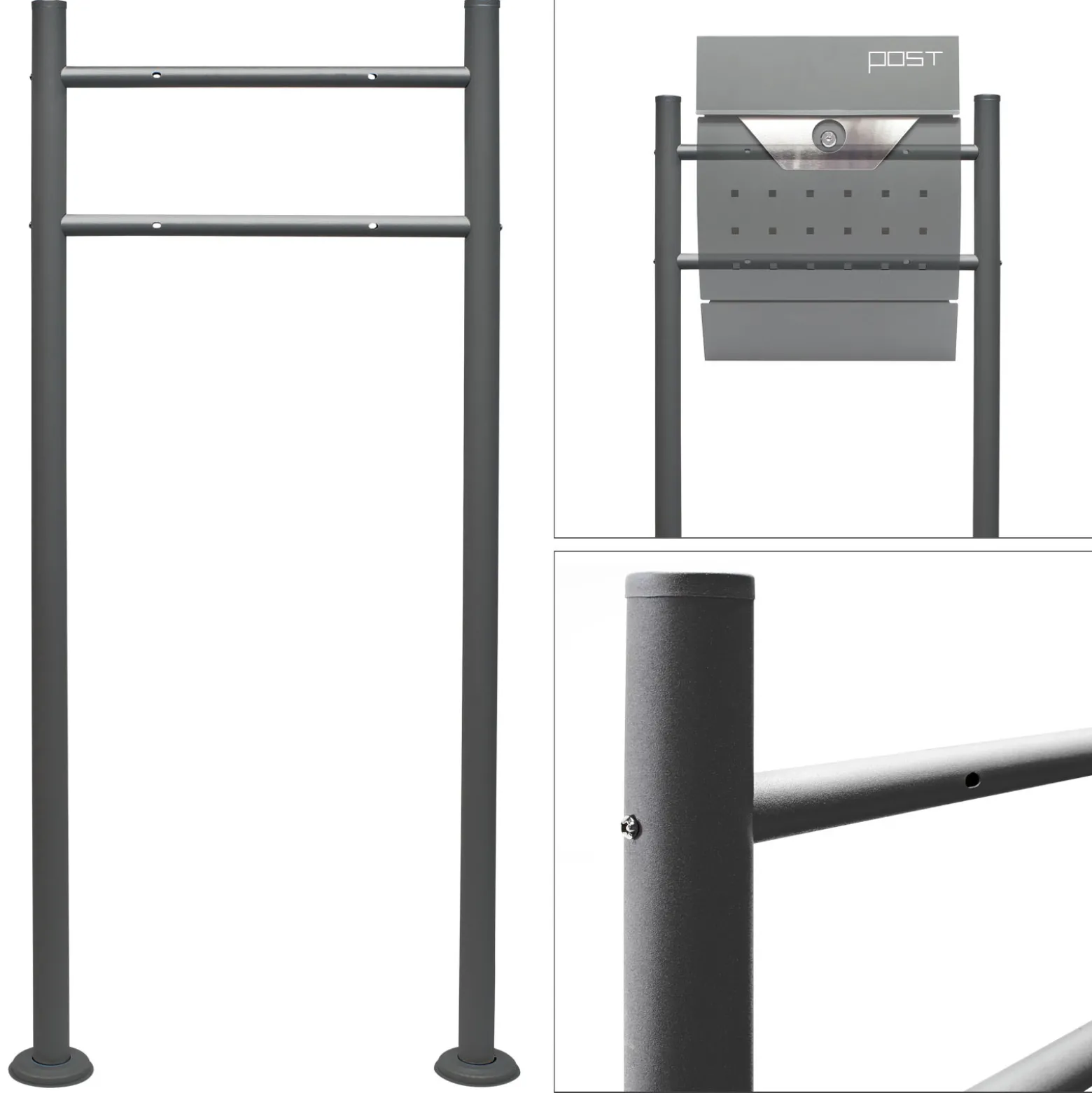 Wiltec Briefkasten Ständer Anthrazit 1200 x 500 mm, Standfuß für Postkasten Briefkästen Mailbox, Briefkastenständer aus Stahl für Standbriefkasten