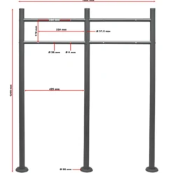 Wiltec Briefkasten Ständer 2-fach Anthrazit 1200 x 1000 mm, Doppel Standfuß für Postkasten Briefkästen Mailbox, Briefkastenständer aus Stahl für Standbriefkasten