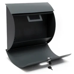 Wiltec Briefkasten V17 Anthrazit 375 x 108 x 330 mm, Wandbriefkasten mit Schloss, Klappe und Namensschild, Postkasten aus Stahl pulverbeschichtet