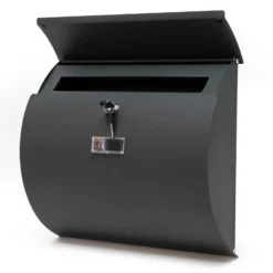 Wiltec Briefkasten V17 Anthrazit 375 x 108 x 330 mm, Wandbriefkasten mit Schloss, Klappe und Namensschild, Postkasten aus Stahl pulverbeschichtet