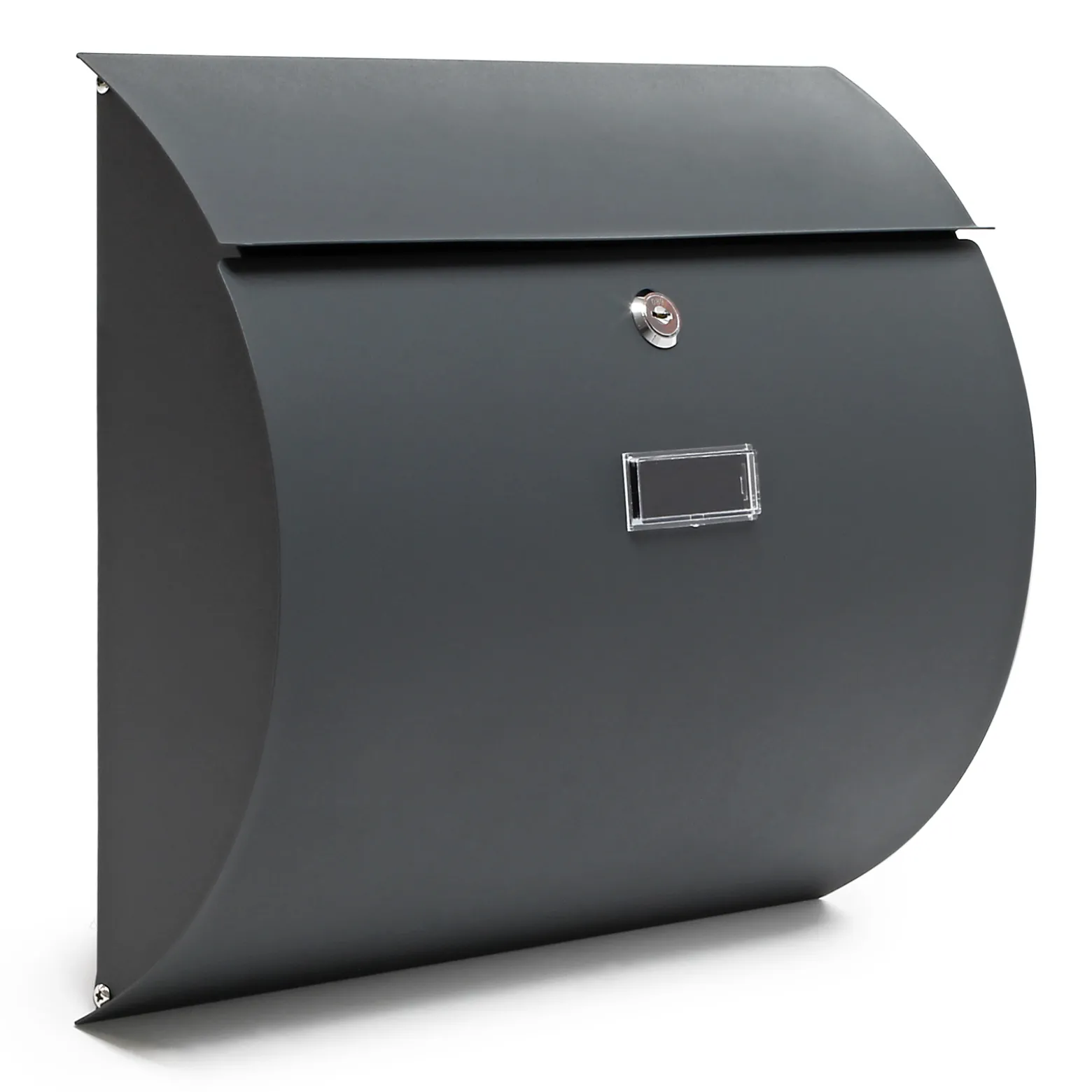 Wiltec Briefkasten V17 Anthrazit 375 x 108 x 330 mm, Wandbriefkasten mit Schloss, Klappe und Namensschild, Postkasten aus Stahl pulverbeschichtet