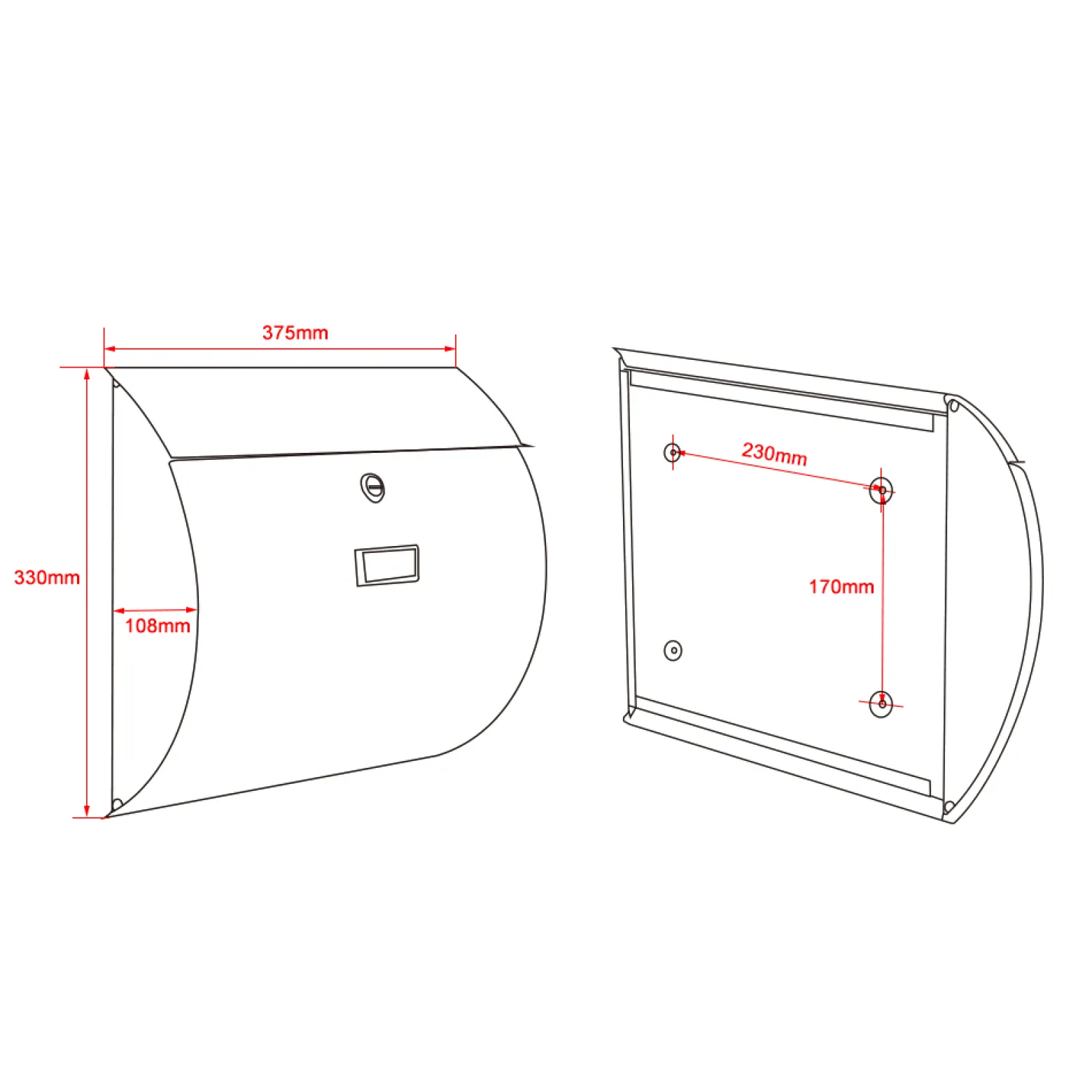 Wiltec Briefkasten V17 Anthrazit 375 x 108 x 330 mm, Wandbriefkasten mit Schloss, Klappe und Namensschild, Postkasten aus Stahl pulverbeschichtet