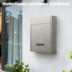 Wiltec Briefkasten V10 Edelstahl 260 x 90 x 350 mm, Wandbriefkasten mit Schloss und Namensschild, Postkasten aus Stahl