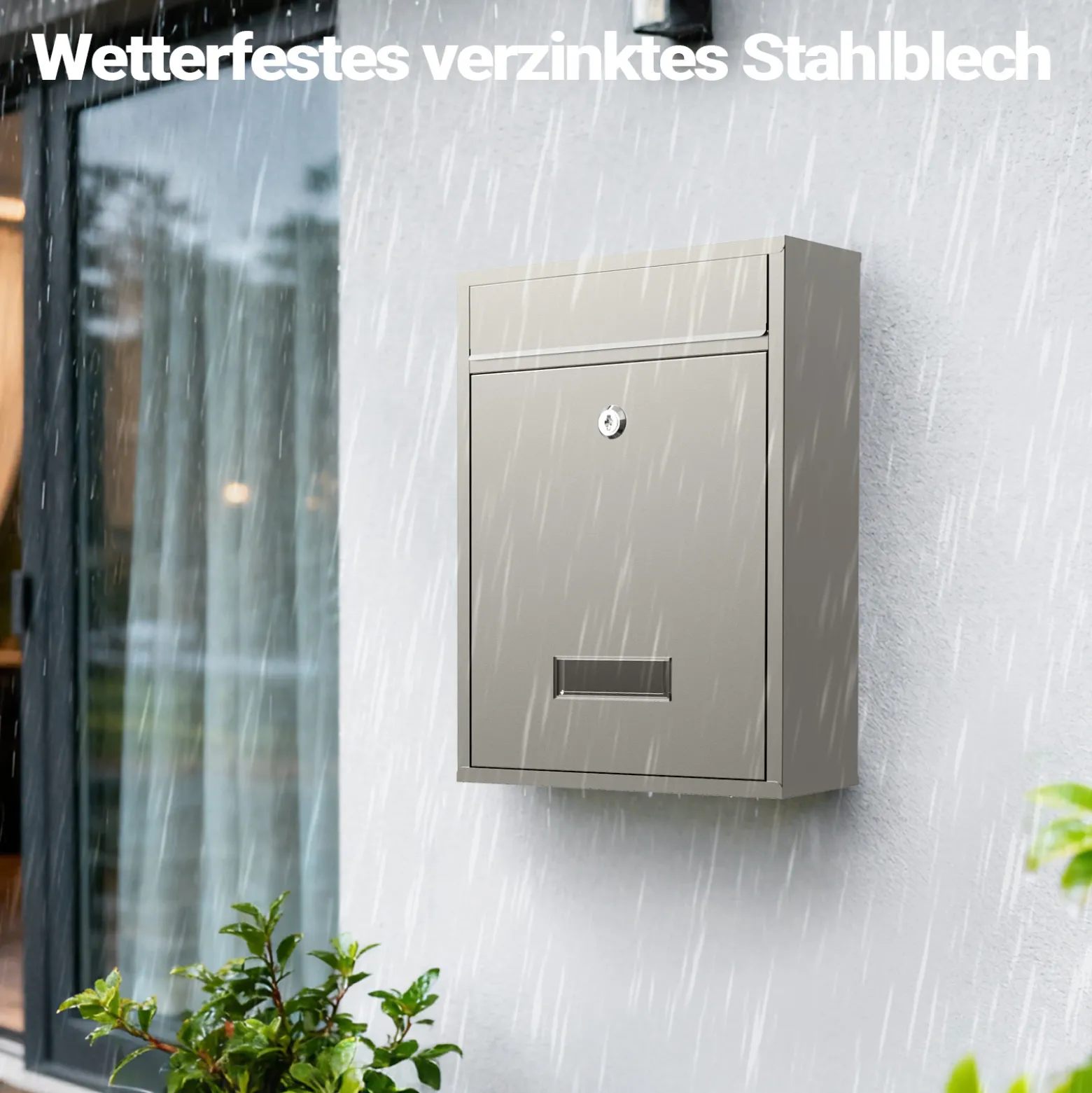 Wiltec Briefkasten V10 Edelstahl 260 x 90 x 350 mm, Wandbriefkasten mit Schloss und Namensschild, Postkasten aus Stahl