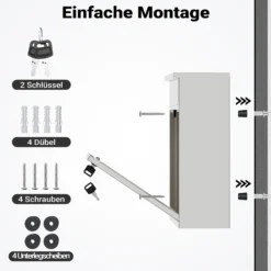 Wiltec Briefkasten V13 Edelstahl 360 x 115 x 320 mm, Wandbriefkasten mit Schloss und Klappe, Postkasten aus Stahl