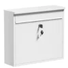Wiltec Briefkasten V13 weiß 360 x 105 x 315 mm, Wandbriefkasten mit Schloss und Klappe, Postkasten aus Stahl pulverbeschichtet
